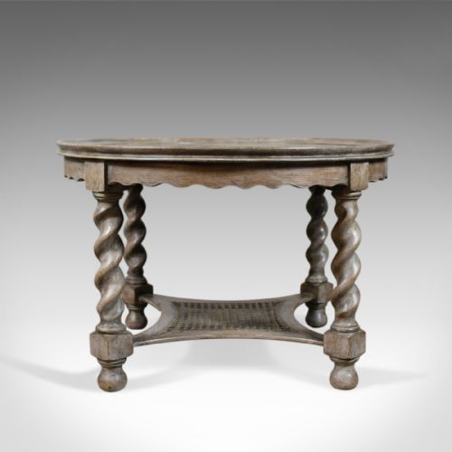 Antique Coffee Table, English, Limed Oak, Circular, Edwardian Circa 1910