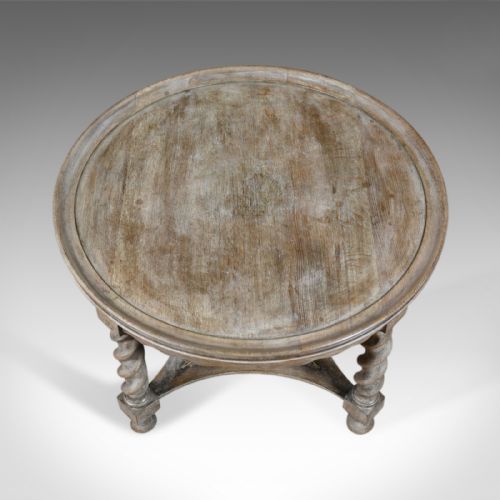 fig 1. Antique Coffee Table, English, Limed Oak, Circular, Edwardian Circa 1910