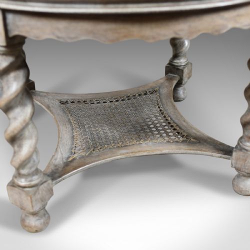 fig 2. Antique Coffee Table, English, Limed Oak, Circular, Edwardian Circa 1910