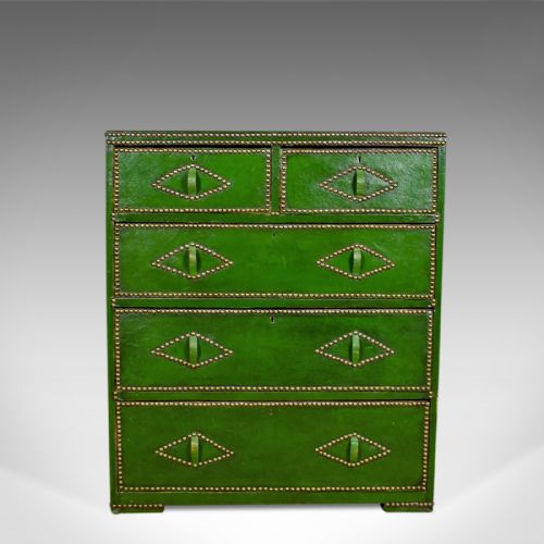 Antique Chest of Drawers, Leather, Studded Finish, English, Victorian Circa 1860