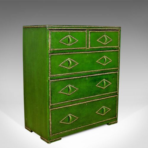 fig 3. Antique Chest of Drawers, Leather, Studded Finish, English, Victorian Circa 1860