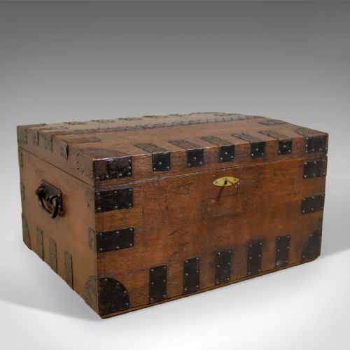 
Antique Silver Chest, English, Victorian, Trunk, Iron Bound Oak, Circa 1880