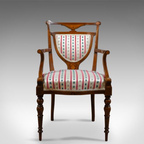 fig 1. Antique Elbow Chair, Rosewood, English Open Armchair, Maple & Co. Circa 1910