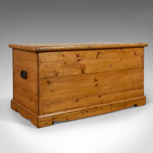Antique Pine Trunk, English, Victorian Blanket Chest, Circa 1900