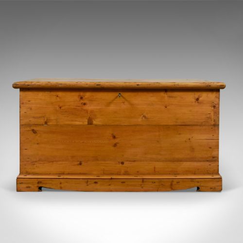 fig 1. Antique Pine Trunk, English, Victorian Blanket Chest, Circa 1900