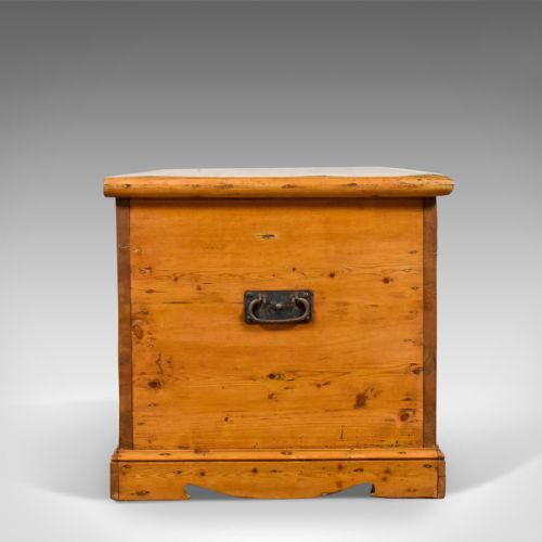 fig 2. Antique Pine Trunk, English, Victorian Blanket Chest, Circa 1900