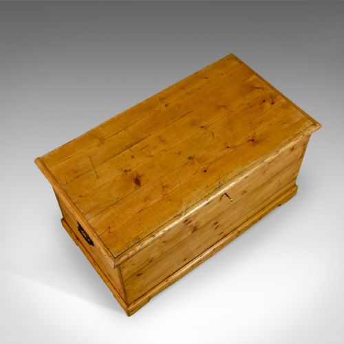 fig 3. Antique Pine Trunk, English, Victorian Blanket Chest, Circa 1900