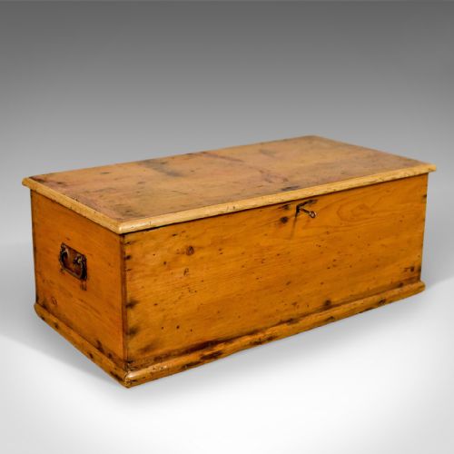 Antique Pine Trunk, English Carriage Chest, Victorian Circa 1880