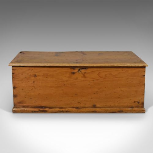 fig 1. Antique Pine Trunk, English Carriage Chest, Victorian Circa 1880