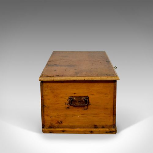 fig 2. Antique Pine Trunk, English Carriage Chest, Victorian Circa 1880