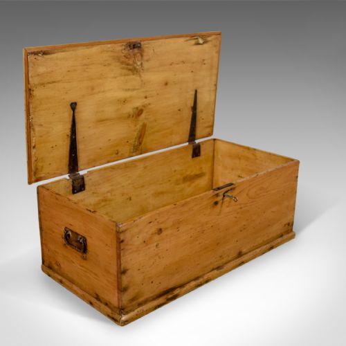 fig 3. Antique Pine Trunk, English Carriage Chest, Victorian Circa 1880