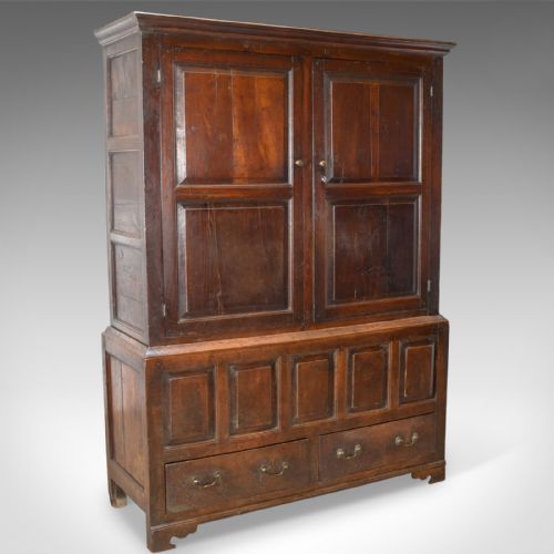Late Georgian Antique Press Cupboard, English, Oak, Housekeeper's Cabinet C.1780