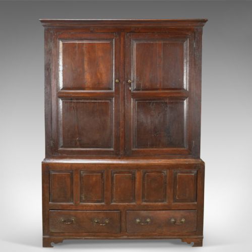 fig 1. Late Georgian Antique Press Cupboard, English, Oak, Housekeeper's Cabinet c.1780