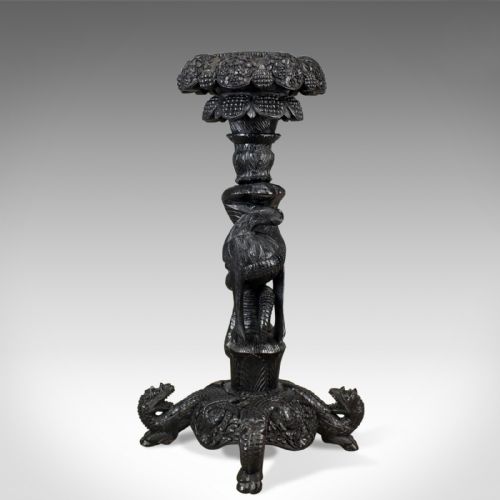 Antique Jardiniere Plant Stand, Carved Asian Torchere Circa 1880