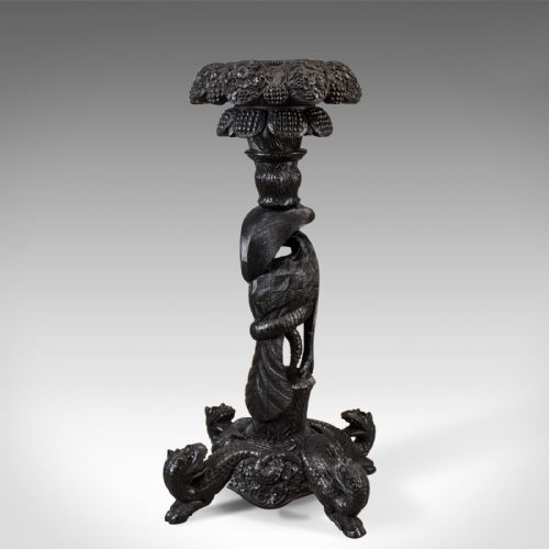 fig 1. Antique Jardiniere Plant Stand, Carved Asian Torchere Circa 1880