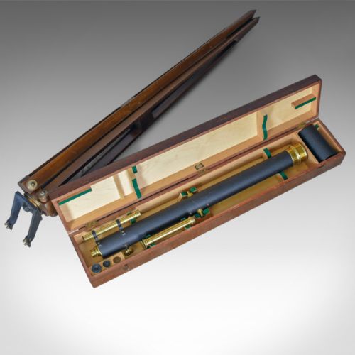 fig 10. Antique Telescope on Tripod, Original Case, Three Inch Refractor, Circa 1920-40