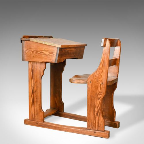 Antique School Desk, Elm, Pitch Pine, Geo M Hammer & Co Ltd London, Circa 1910