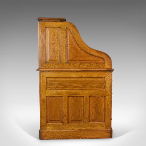 fig 2. Antique Roll Top Desk, English, Oak, Victorian, Lock, Tambour, Circa 1900