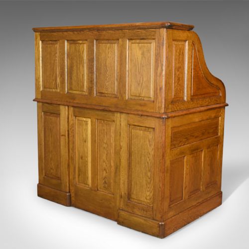 fig 4. Antique Roll Top Desk, English, Oak, Victorian, Lock, Tambour, Circa 1900