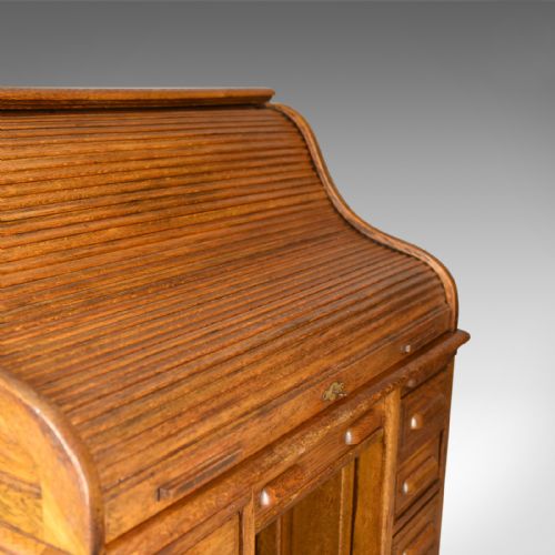 fig 5. Antique Roll Top Desk, English, Oak, Victorian, Lock, Tambour, Circa 1900