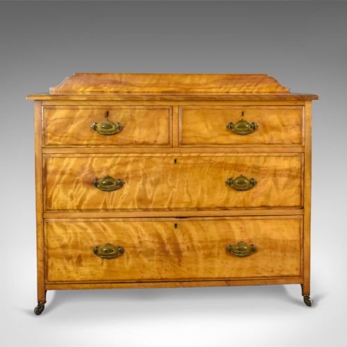 fig 2. Antique Chest of Drawers, Satinwood, English, Victorian Bedroom Circa 1900