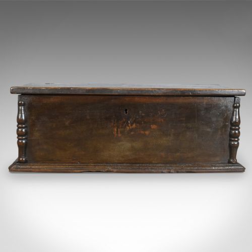 
Antique Six Plank Coffer, English Oak Sword Chest, Charles II Trunk Circa 1680