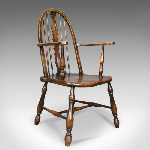 
Antique Elbow Chair, English, Victorian, Bow Back Windsor, Beech Elm Circa 1890