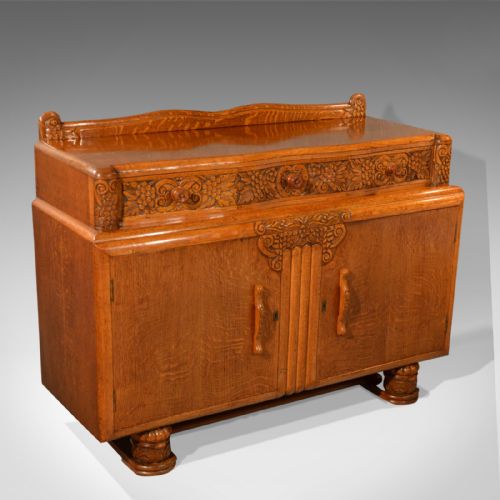Vintage Art Deco Sideboard, English Buffet Cabinet, Oak, Circa 1940