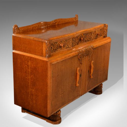fig 1. Vintage Art Deco Sideboard, English Buffet Cabinet, Oak, Circa 1940