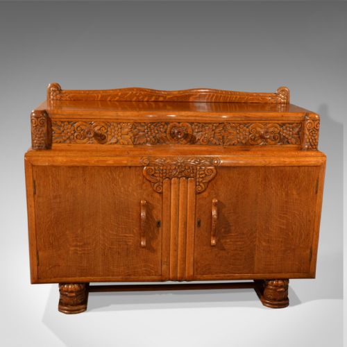 fig 2. Vintage Art Deco Sideboard, English Buffet Cabinet, Oak, Circa 1940