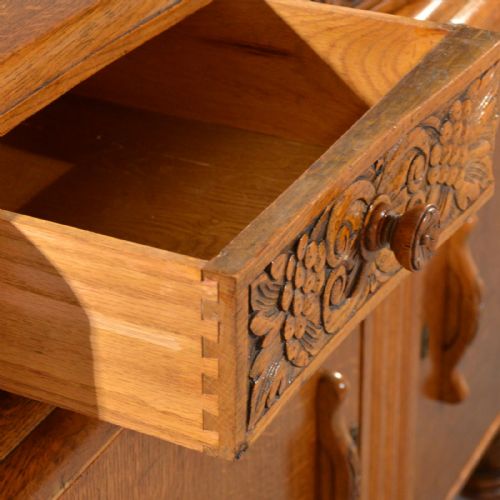 fig 3. Vintage Art Deco Sideboard, English Buffet Cabinet, Oak, Circa 1940