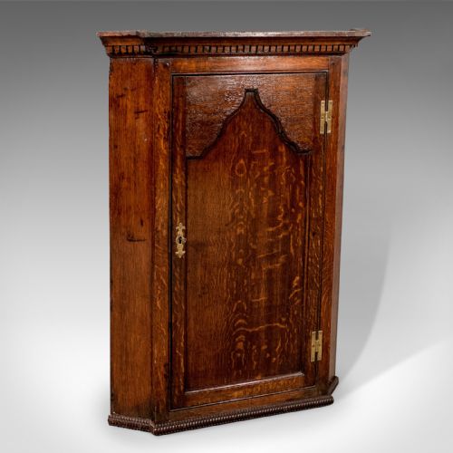 Antique Corner Cabinet, English, Oak, Late Georgian, Hanging Cupboard Circa 1780