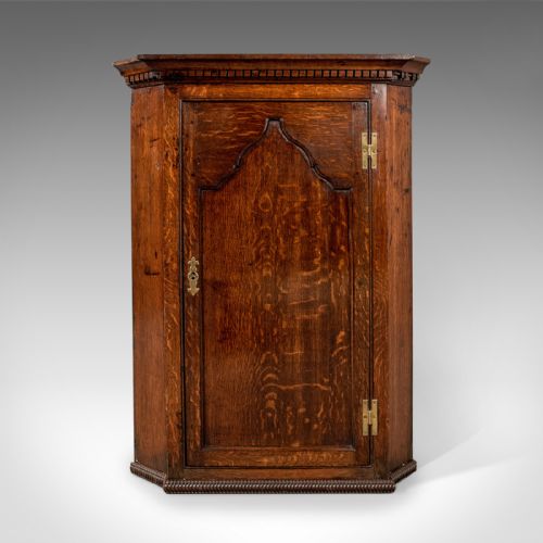 fig 1. Antique Corner Cabinet, English, Oak, Late Georgian, Hanging Cupboard Circa 1780