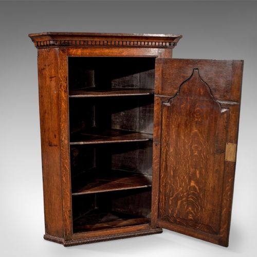 fig 4. Antique Corner Cabinet, English, Oak, Late Georgian, Hanging Cupboard Circa 1780