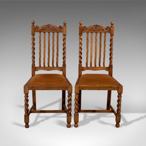 
Antique Pair of Chairs, English, Oak, Dining, Side, Hall, Edwardian Circa 1910