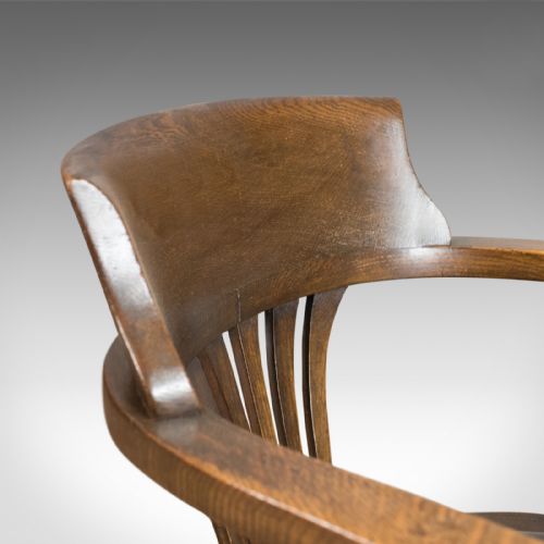 fig 4. Antique Captain's Chair, English, Oak, Bow-Back, Leather, Smokers Circa 1910