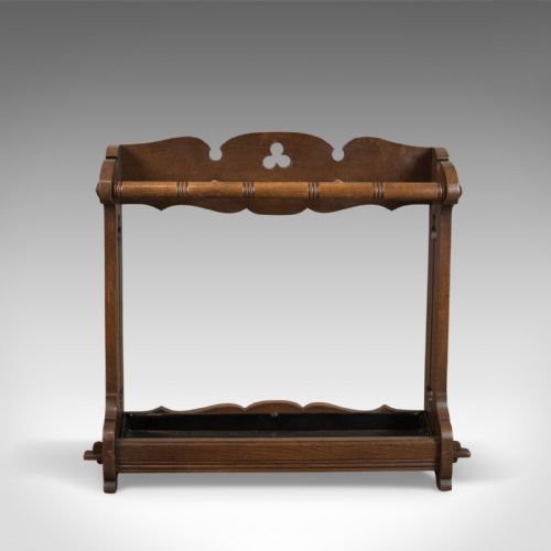 fig 1. Antique Umbrella Stand, Arts and Crafts Stick Stand, English, Oak, Circa 1890