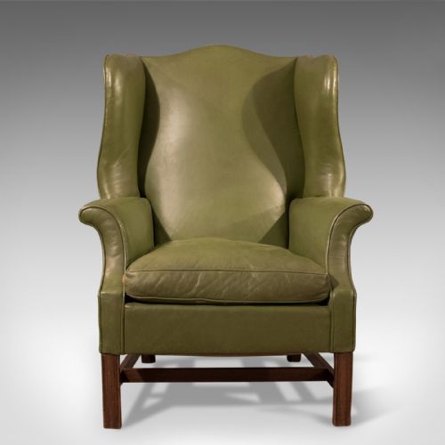 Large Antique Wing Back Armchair, English, Leather, Club Chair, Circa 1900