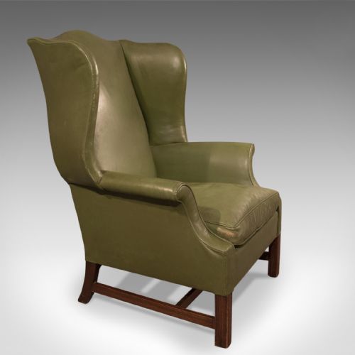 fig 1. Large Antique Wing Back Armchair, English, Leather, Club Chair, Circa 1900