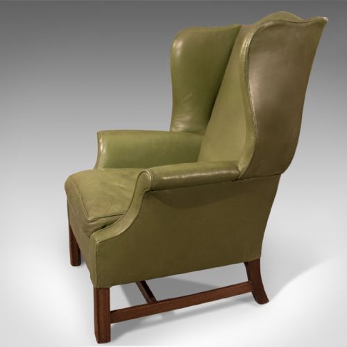 fig 3. Large Antique Wing Back Armchair, English, Leather, Club Chair, Circa 1900