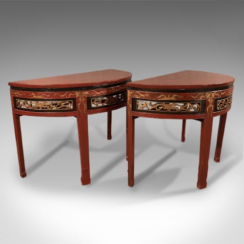 
Pair of Antique Chinese Demi-lune Tables, 19th Century, Circa 1850