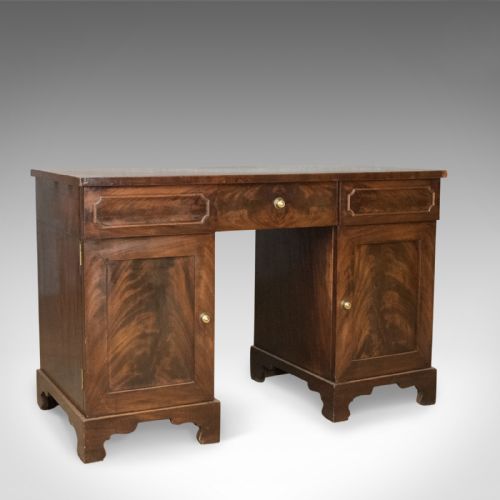 
Antique Pedestal Desk, Flame Mahogany, English, Victorian, Library, Circa 1850