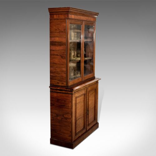 fig 1. Antique Display Cabinet, Tall, Victorian, Rosewood, Bookcase, Circa 1900