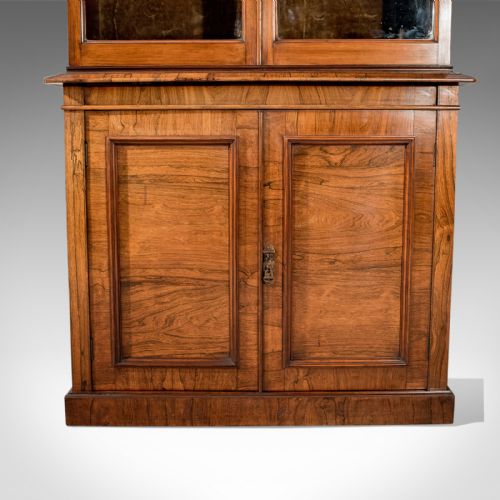 fig 3. Antique Display Cabinet, Tall, Victorian, Rosewood, Bookcase, Circa 1900