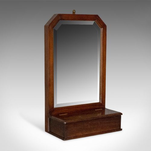 Antique Wall Mirror Valet, English, Hall, Glove Box, Victorian Circa 1890