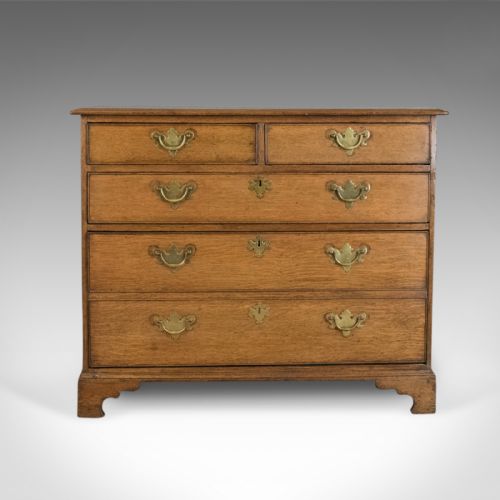 fig 1. Antique Chest of Drawers, Georgian, English Oak, Circa 1800, Double Depth Drawer
