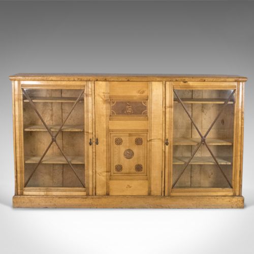 fig 1. Antique Ships Bookcase Victorian Satinwood Display Cabinet Nautical Marine C1865