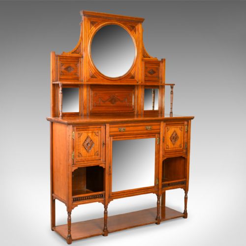 Antique Sideboard, English, Edwardian, Chiffonier, Walnut, Tall, Circa 1910