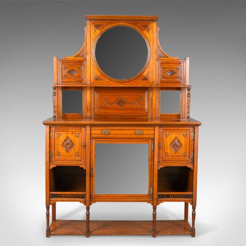 fig 2. Antique Sideboard, English, Edwardian, Chiffonier, Walnut, Tall, Circa 1910