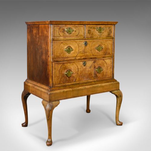 
Antique Chest of Drawers on Stand, English, Walnut, Queen Anne, Circa 1700